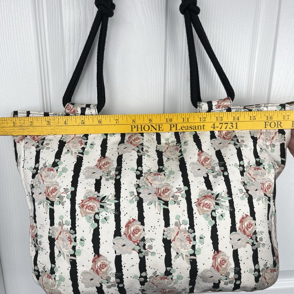 Farmhouse Is My Style Off White Floral Tote‎ Bag Black Rope Handles Zipper Purse - Picture 5 of 10